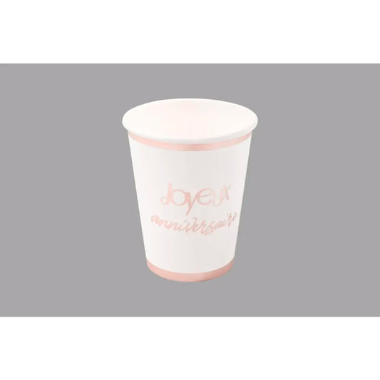 6 Gobelets en Carton 27cl - Joyeux Anniversaire Rose Gold