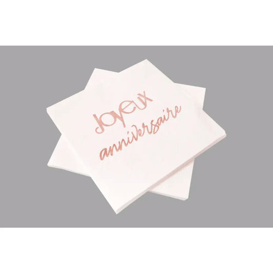 20 Serviettes en Papier 33cm - Joyeux Anniversaire Rose Gold