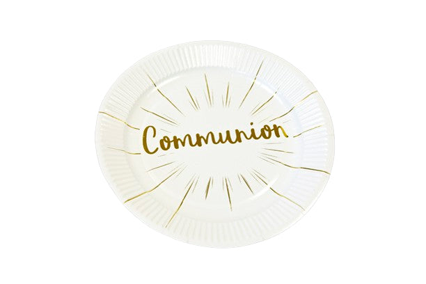 Assiette en carton "Communion" impression métallisée or