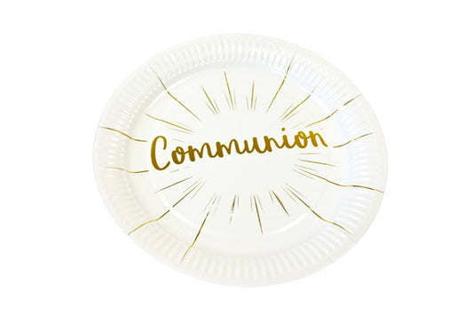 Assiette en carton "Communion" impression métallisée or