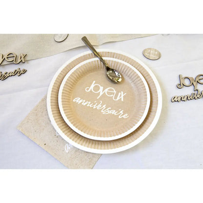6 Assiettes en Carton D18cm - Kraft Joyeux Anniversaire