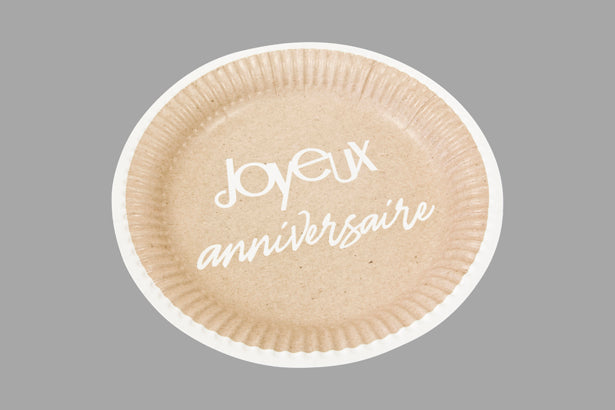 ASSIETTE PM CARTON FACON KRAFT JOYEUX ANNIVERSAIRE 18cm - 300gr (x 6)