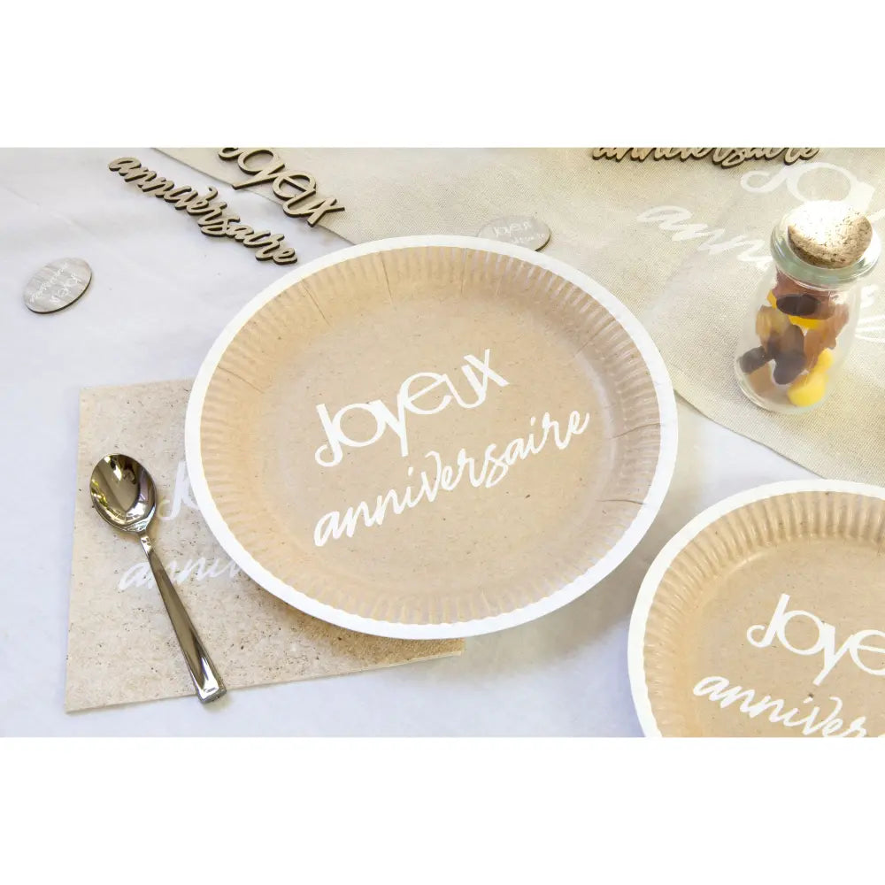 6 Assiettes en Carton D23cm - Kraft Joyeux Anniversaire