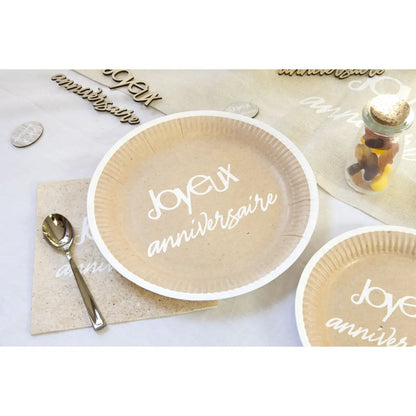 6 Assiettes en Carton D23cm - Kraft Joyeux Anniversaire