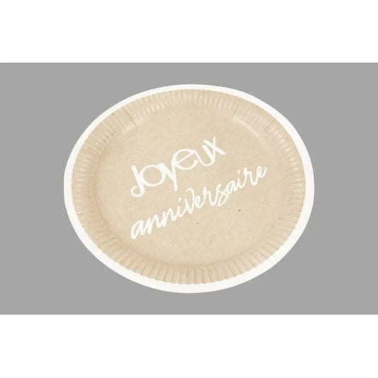 6 Assiettes en Carton D23cm - Kraft Joyeux Anniversaire