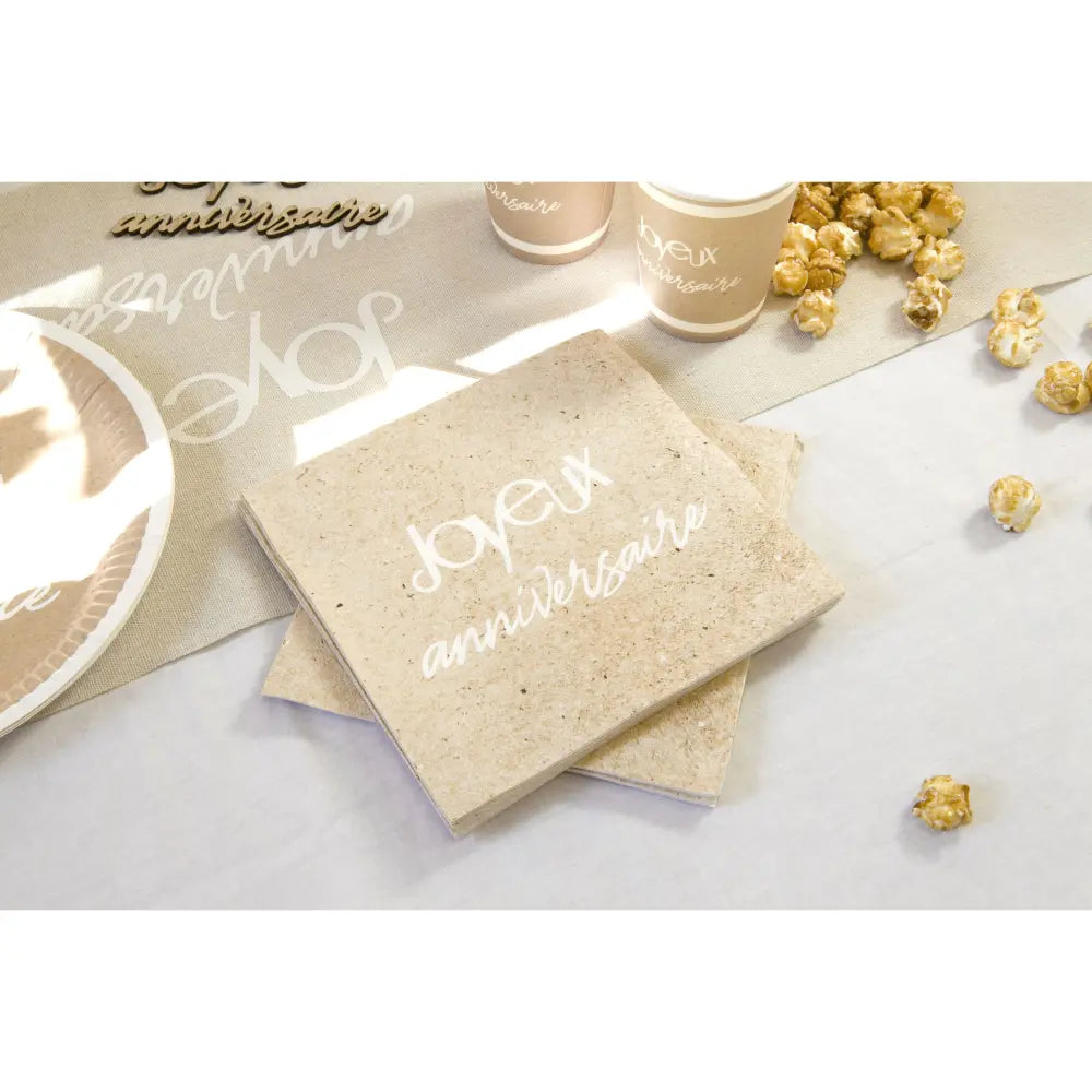 20 Serviettes en Papier 33cm - Kraft Joyeux Anniversaire
