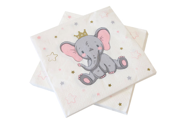 SERVIETTE EN PAPIER ELEPHANT COURONNE 33cm x 33cm (x 20)