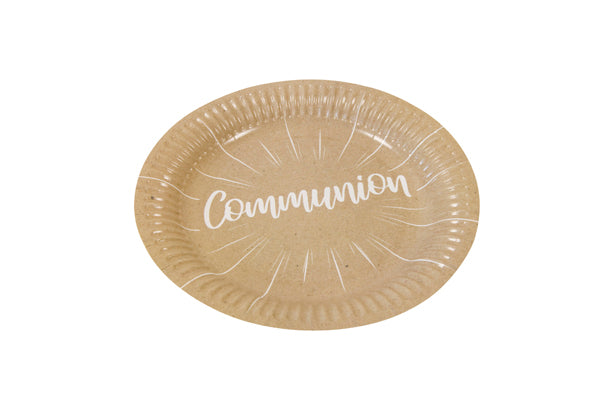 Assiette en carton "Communion" effet kraft impression blanc