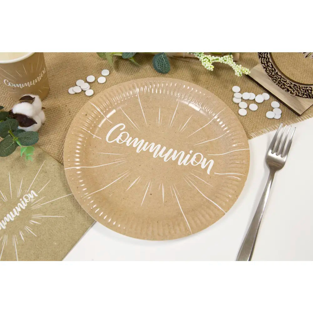 6 Assiettes en Carton D23cm - "Communion" Kraft