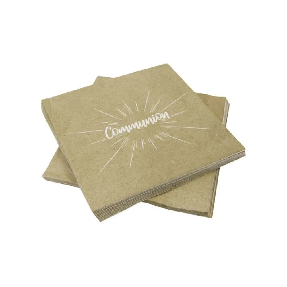 20 Serviettes en Papier 33x33cm - "Communion" effet Kraft impression Blanc