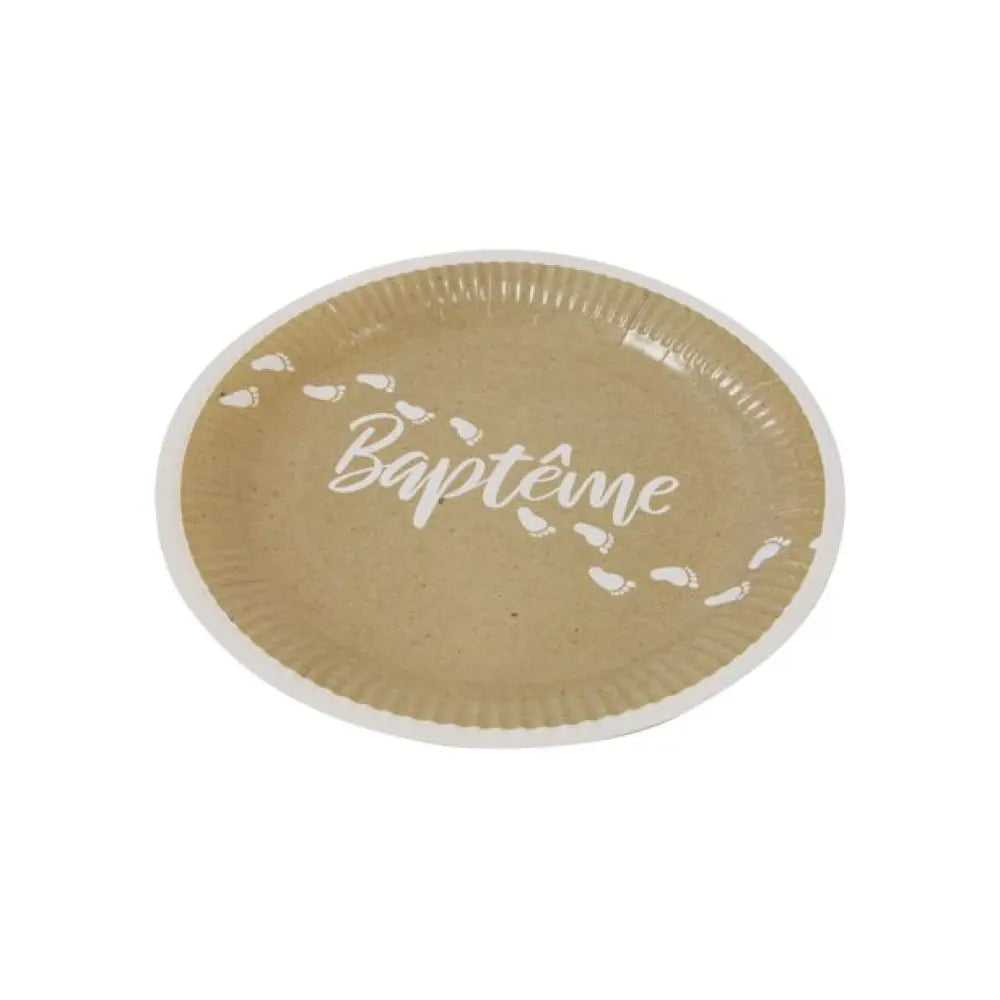 6 Assiettes en Carton D23cm - "Baptême" Kraft