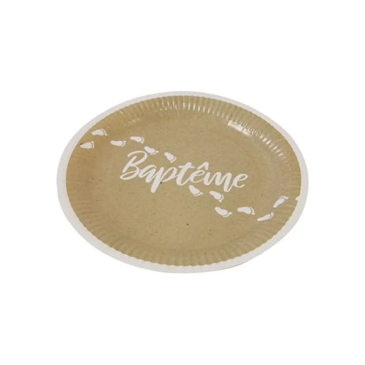 6 Assiettes en Carton D23cm - "Baptême" Kraft