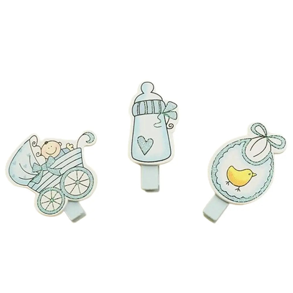 6 Pinces avec Motif Naissance Bleu