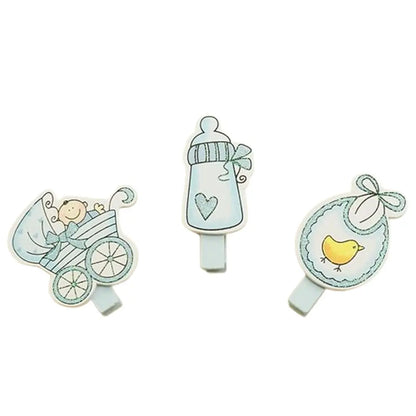 6 Pinces avec Motif Naissance Bleu