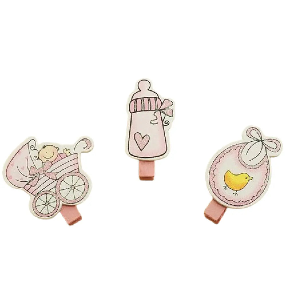 6 Pinces avec Motif Naissance Rose