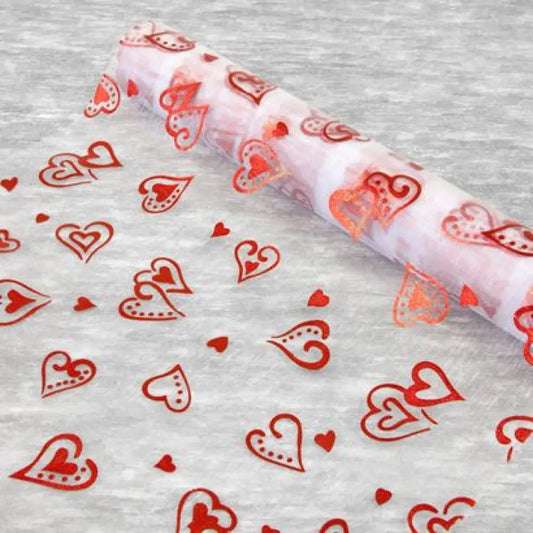 Chemin de Table 5m - Organza ''Cœurs'' Rouge - Fond Blanc