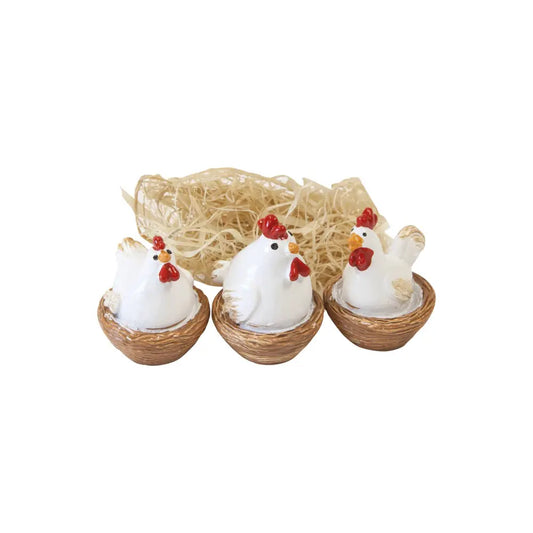 3 Décos de table en résine "Poule de Pâques"