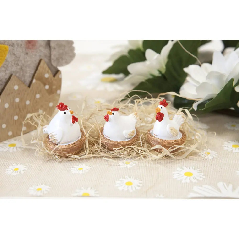 3 Décos de table en résine "Poule de Pâques"