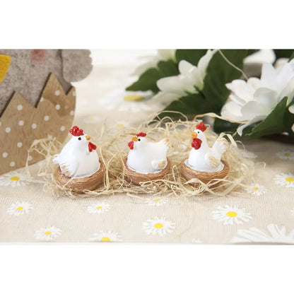 3 Décos de table en résine "Poule de Pâques"