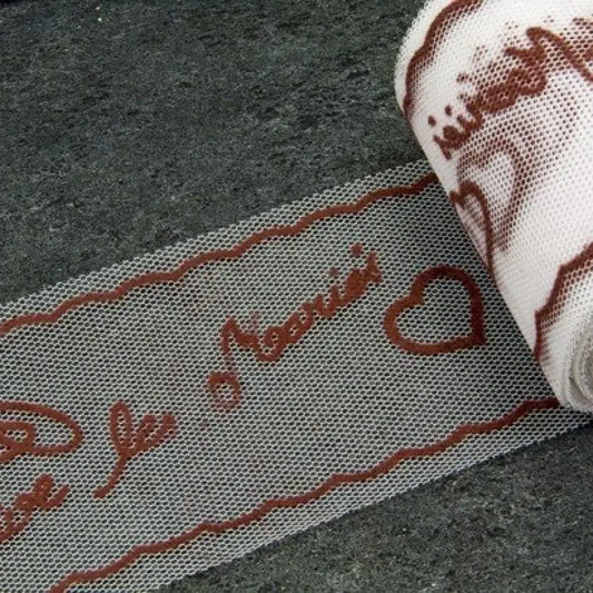 Tulle "Vive les Mariés" Bordeau - H8cm - 10m