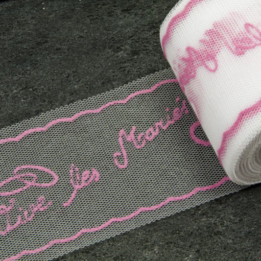 Tulle "Vive les Mariés" Rose - H8cm - 10m