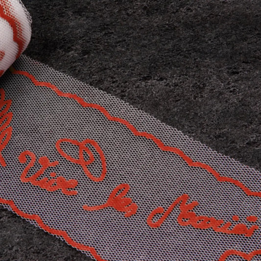 Tulle "Vive les Mariés" Rouge - H8cm - 10m