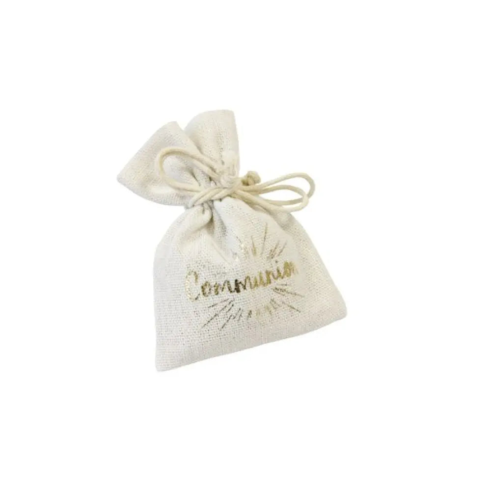 4 Pochons toile "Communion" Or - 8 x 10,5 cm