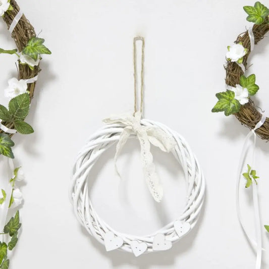 Couronne en Saule Blanc - avec Cœurs et Dentelle - Ø20cm