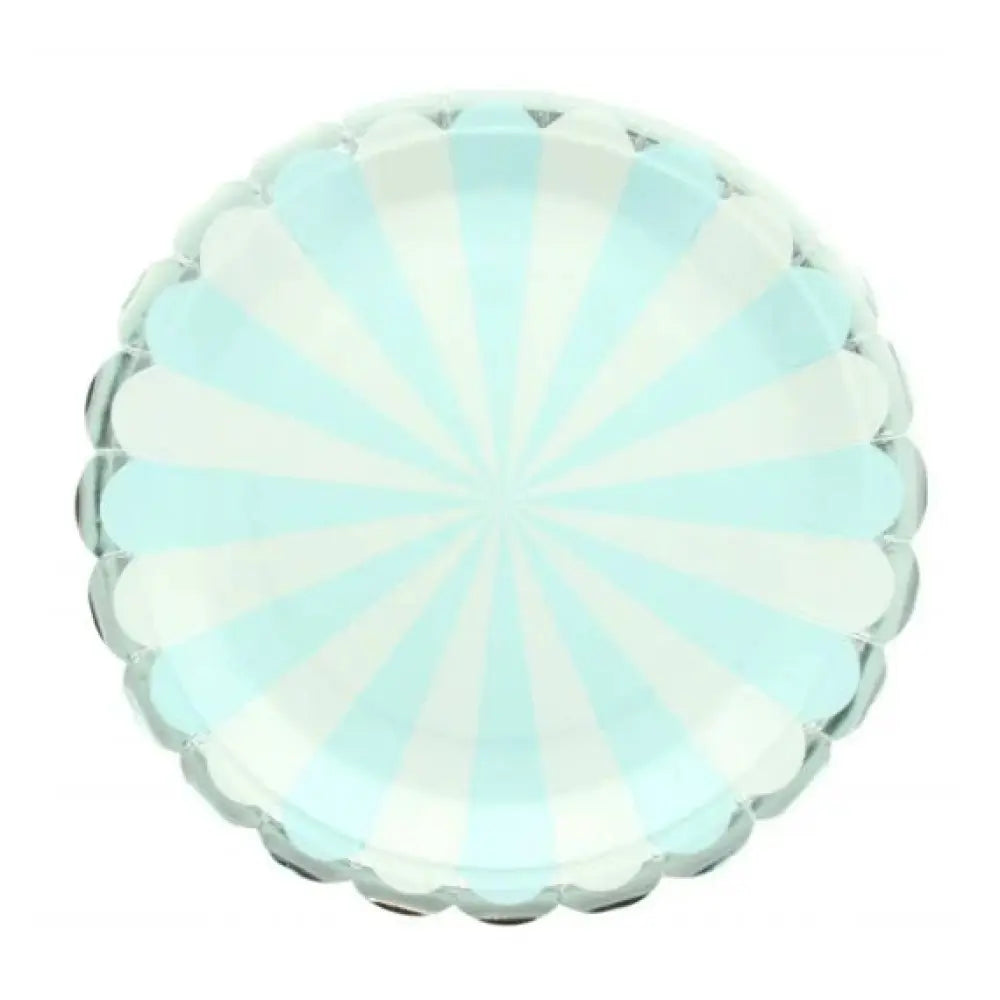 8 Assiettes en Carton D23cm - Rayure Bleu