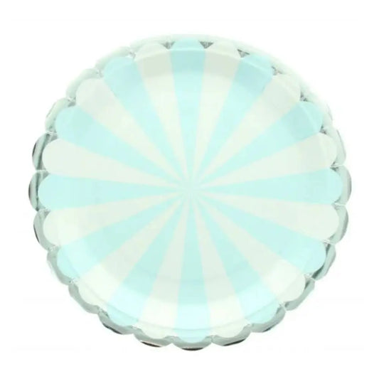 8 Assiettes en Carton D23cm - Rayure Bleu