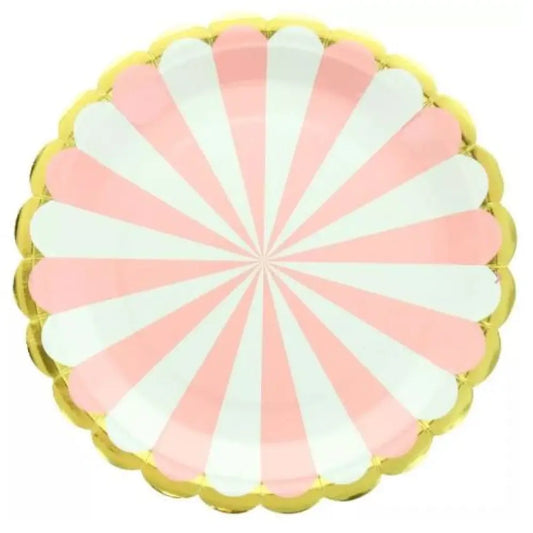 8 Assiettes en Carton D23cm - Rayure Rose