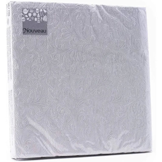 16 Serviettes en Papier 33x33cm - Argenté Arabesque