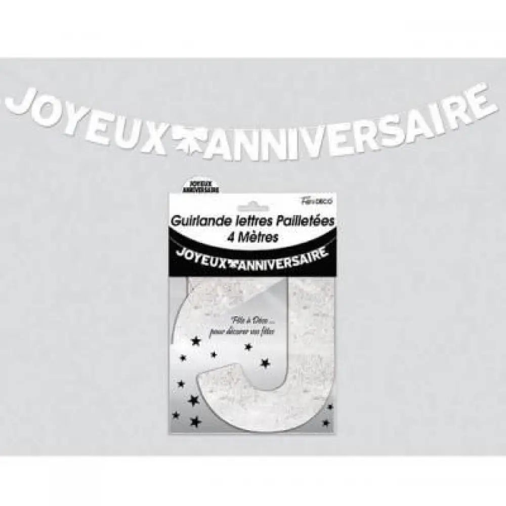 Guirlande Lettres Paillettes 4m ''Joyeux Anniversaire'' - Blanc