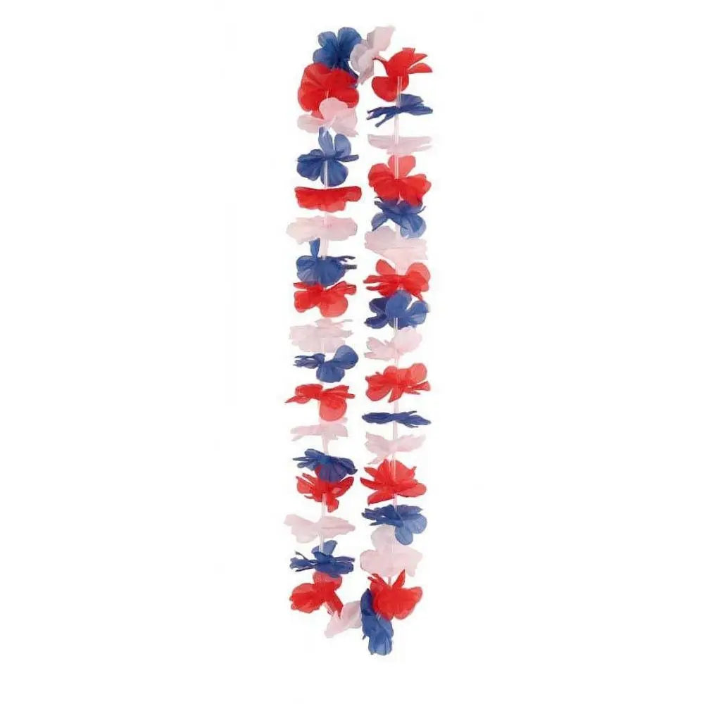 Collier Hawaïen à Fleurs - Bleu/Blanc/Rouge