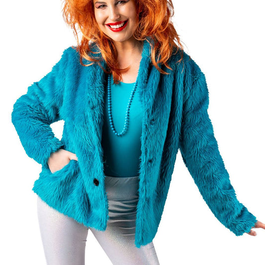 Veste Fourrure Bleu Turquoise Adulte Taille L/XL (Poil long)