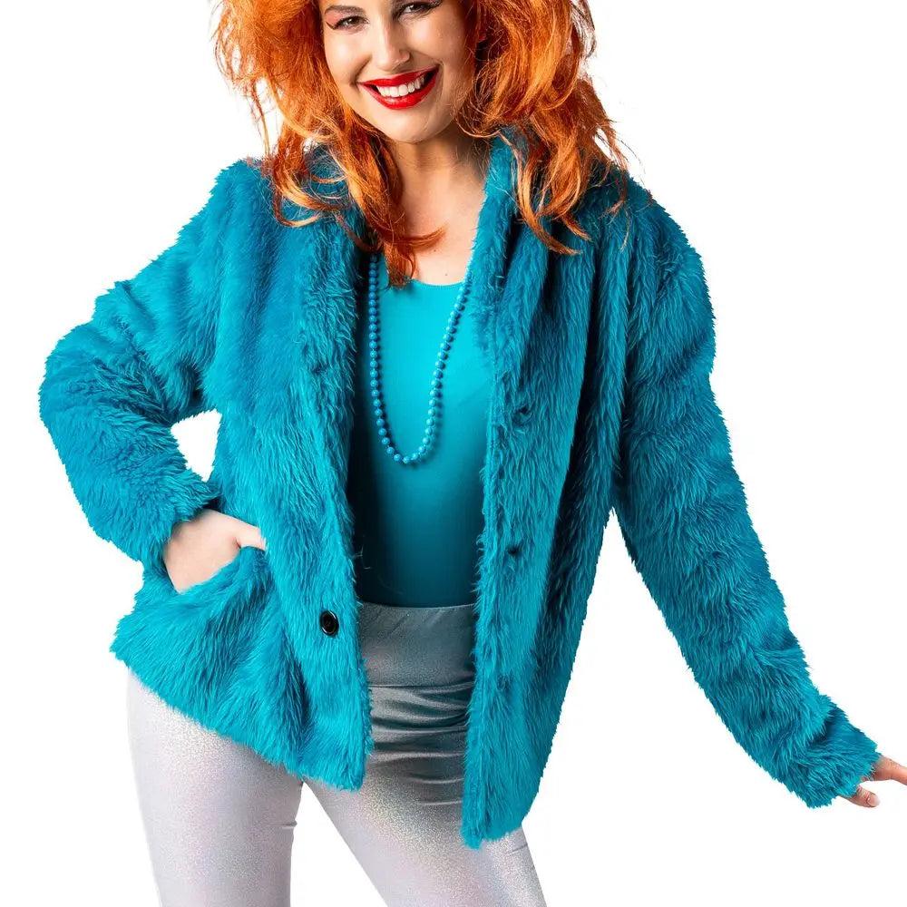 Veste Fourrure Bleu Turquoise Adulte Taille XXL (Poil long)