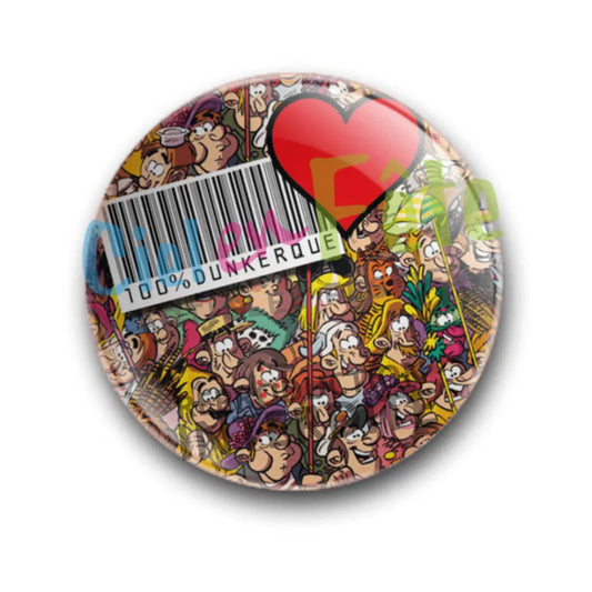 Badge Epingle 56mm - Code barres 100% Dunkerque