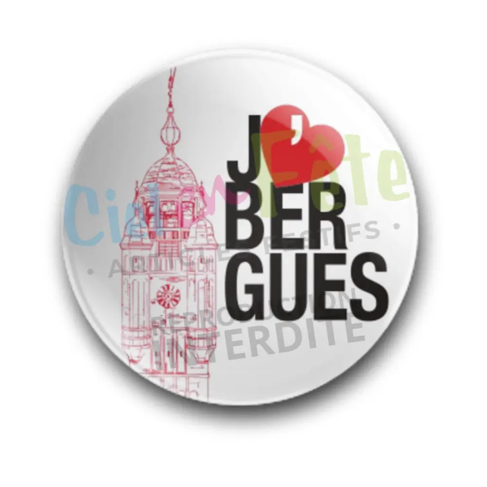 Badge Epingle 56mm - J'aime Bergues