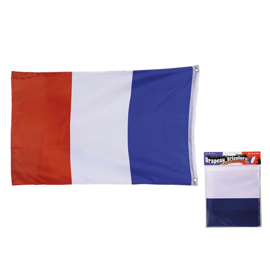 Drapeau avec boucles en métal Tricolore France - 90 x 60 cm