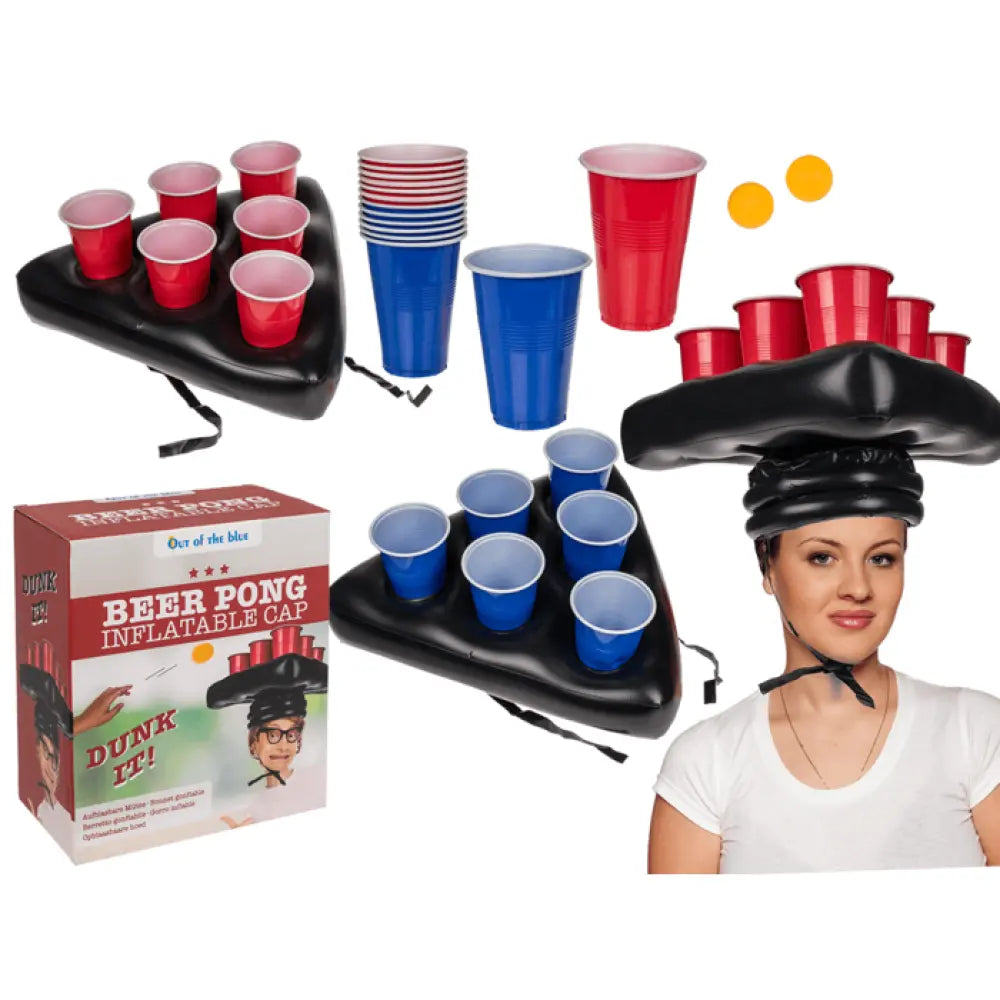 Bonnet Gonflable - Beer Pong Game - 12 Gobelets + 2 Balles