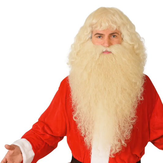 Perruque Père Noël/Saint-Nicolas avec Barbe - Extra Longue - Ecru (Fabrication Artisanale)