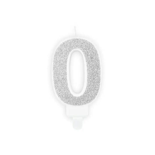Bougie Chiffre Paillettes "0" - Argent
