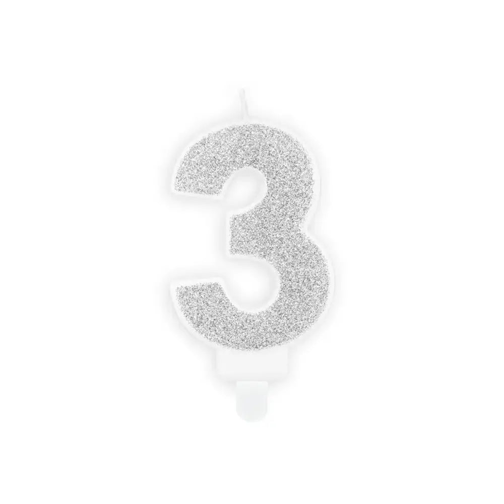 Bougie Chiffre Paillettes "3" - Argent