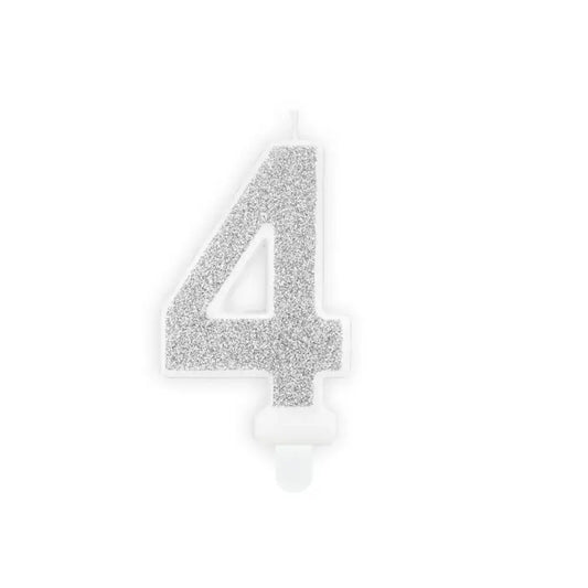 Bougie Chiffre Paillettes "4" - Argent