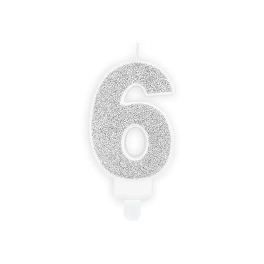 Bougie Chiffre Paillettes "6" - Argent 