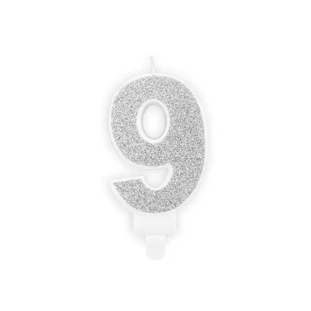 Bougie Chiffre Paillettes "9" - Argent 