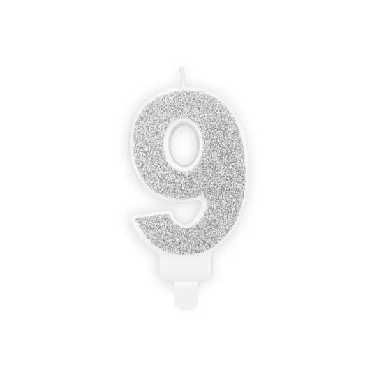 Bougie Chiffre Paillettes "9" - Argent 