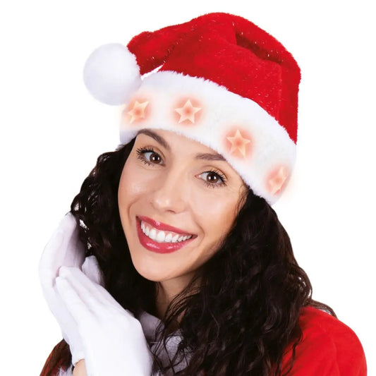 Bonnet de Noël Rouge Argenté Lumineux