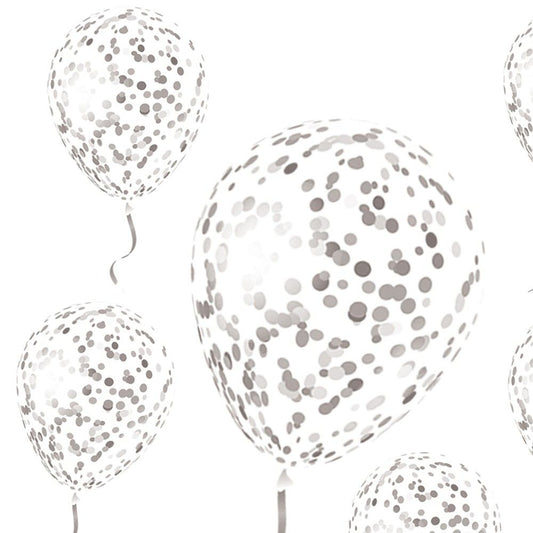 6 Ballons Confetti 30cm - Argent