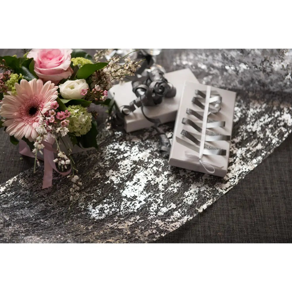 Chemin de table 28cmx5m - Fantaisie Brillant Argent